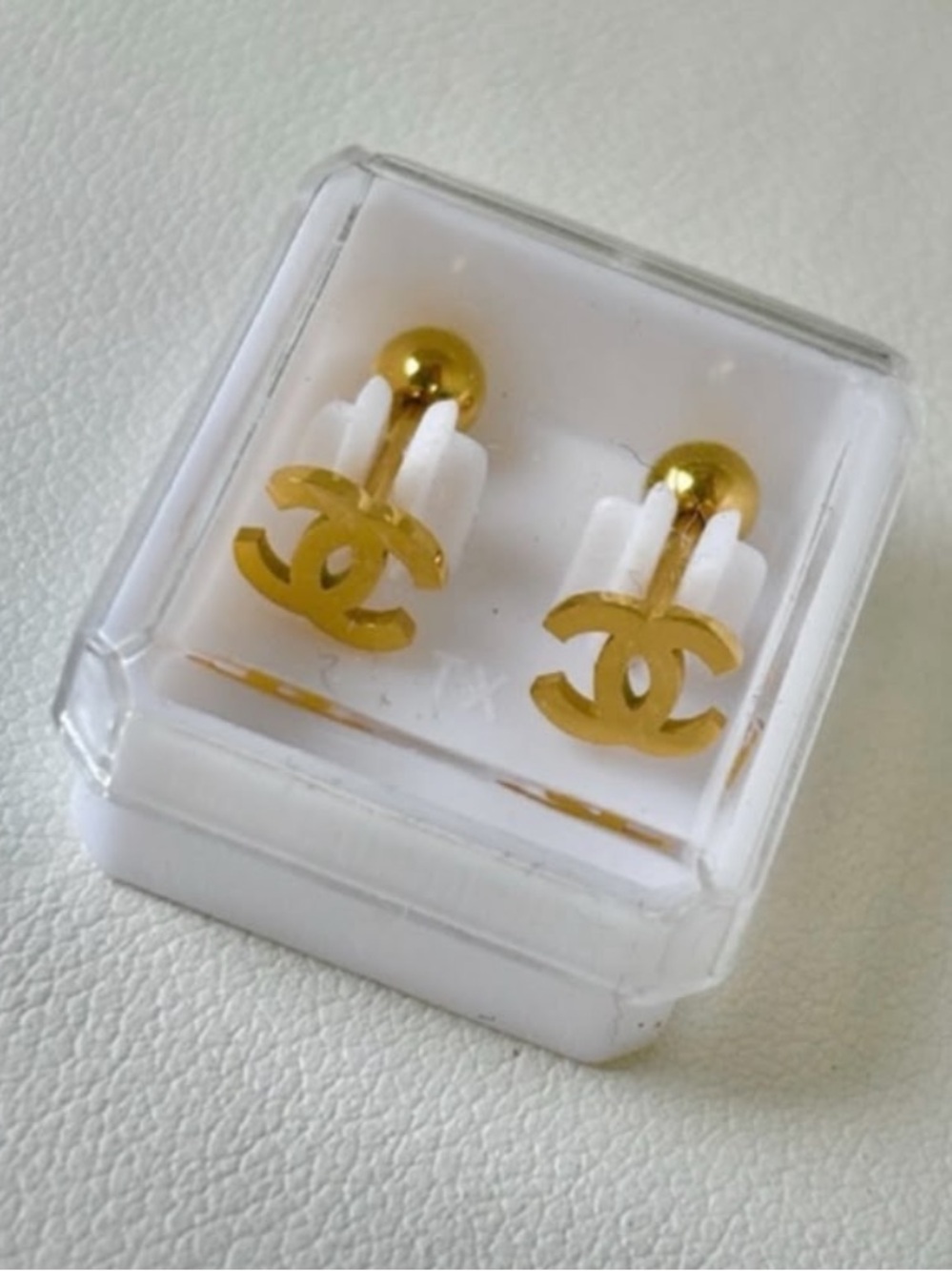 ✨ChaneI. Stainless Steel Gold-Tone Screw Back / Safety Back CC Logo Earrings